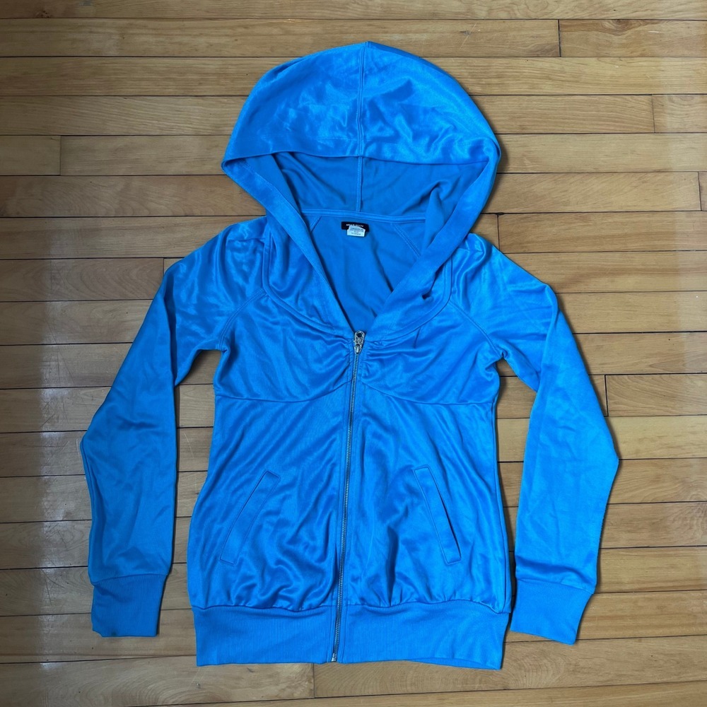 Miss Sixty Collection Blue Zip Up Hoodie Y2K Bustier Gathered Track Jacket Large